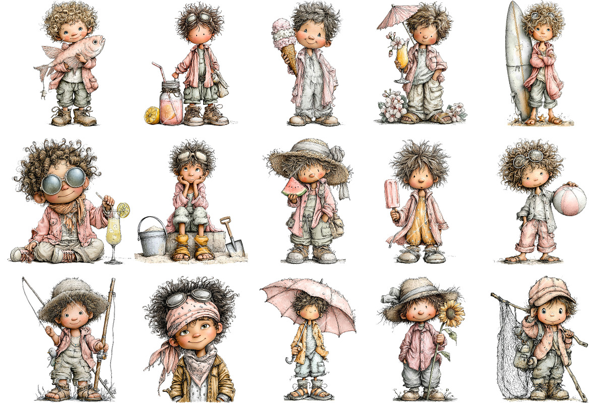 Whimsical Summer Boy Clipart, an Illustration by OK Design (Photo 3 of 6)