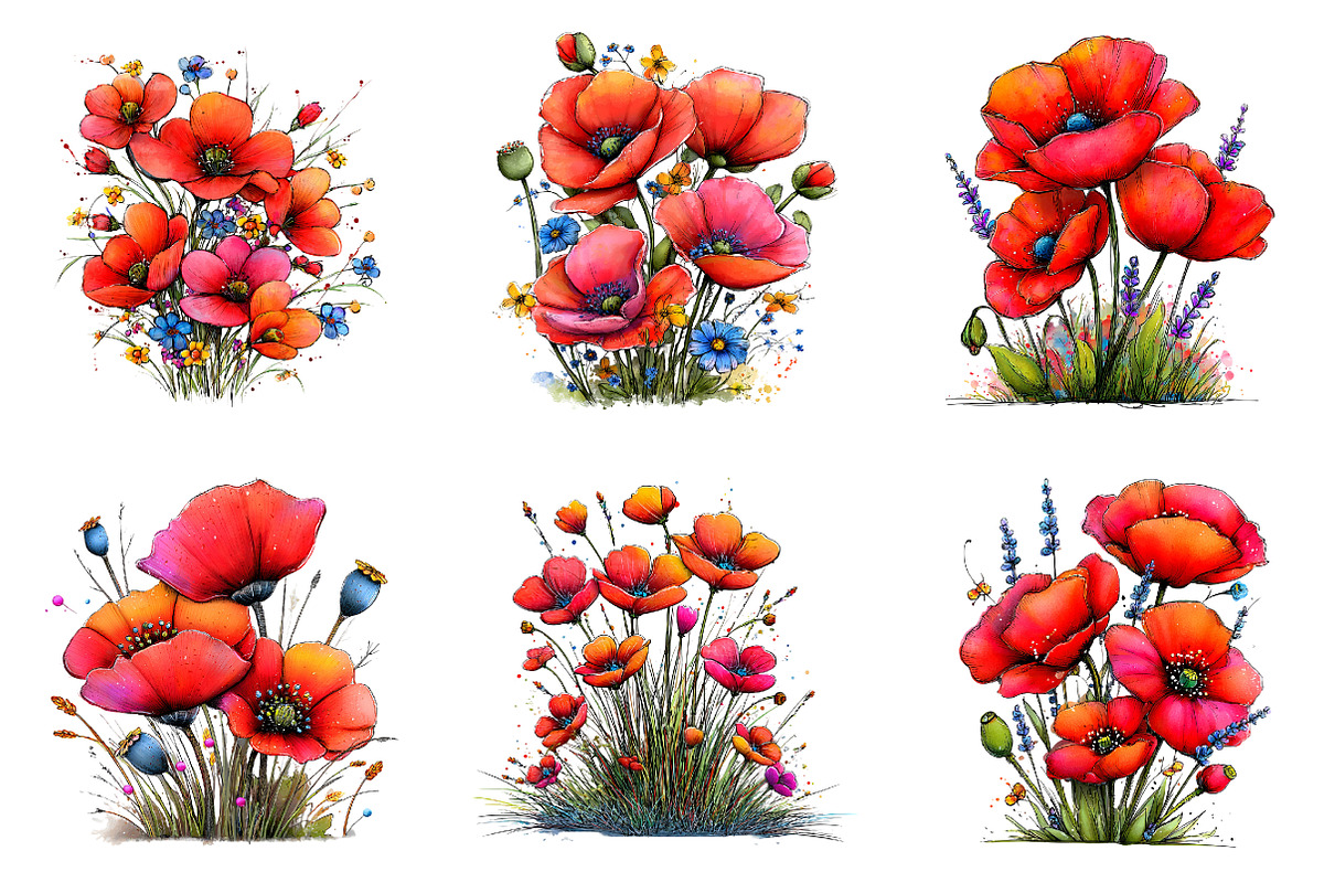 Spring meadow poppies clipart, an Illustration by SinaCreation (Photo 5 of 11)