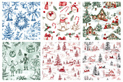 Christmas Toile Seamless Patterns, a Pattern Graphic by Design Market (Thumbnail 3 of 4)