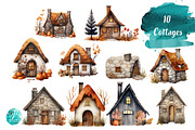 Autumn Cottages Watercolor, a Seasonal Illustration by Verdigris Studios (Thumbnail 2 of 4)