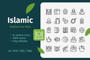 25 Islamic Outline Icon Pack, an Outline Icon by Bilicube Studio (Thumbnail 1 of 3)