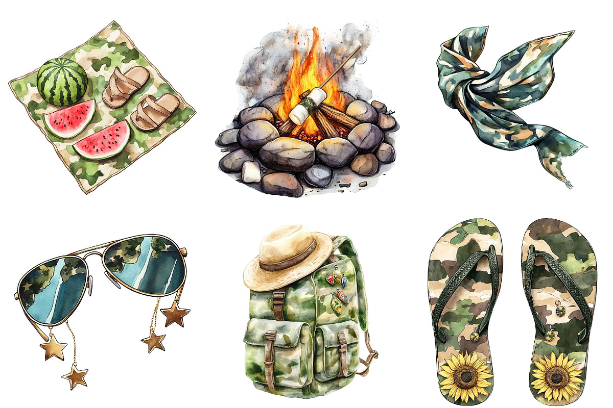 Camouflage Summer Clipart Bundle, an Illustration by Watercolor design (Photo 4 of 5)