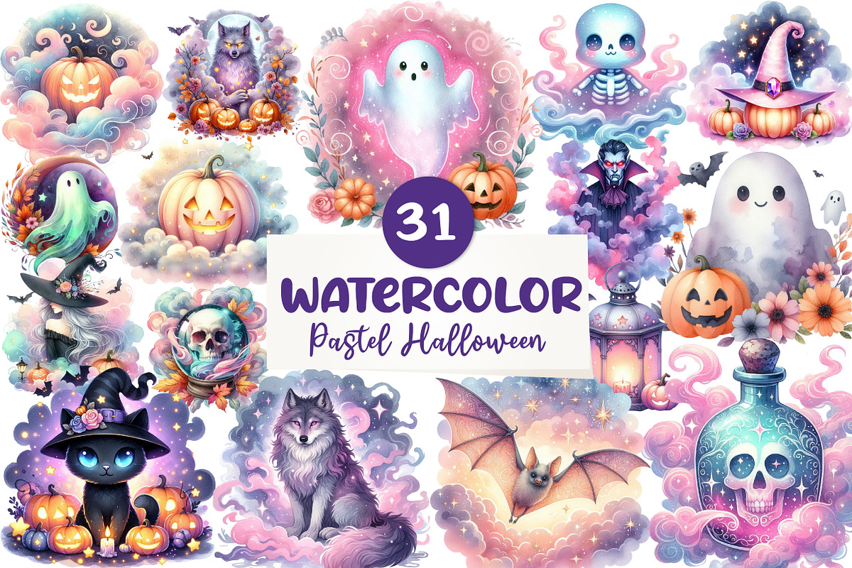 Pastel Halloween Clipart PNG, an Illustration by CreationArt | Creative ...