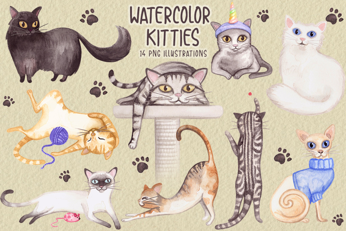 Watercolor Cats, an Animal Illustration by Dapper Dudell (Photo 1 of 2)