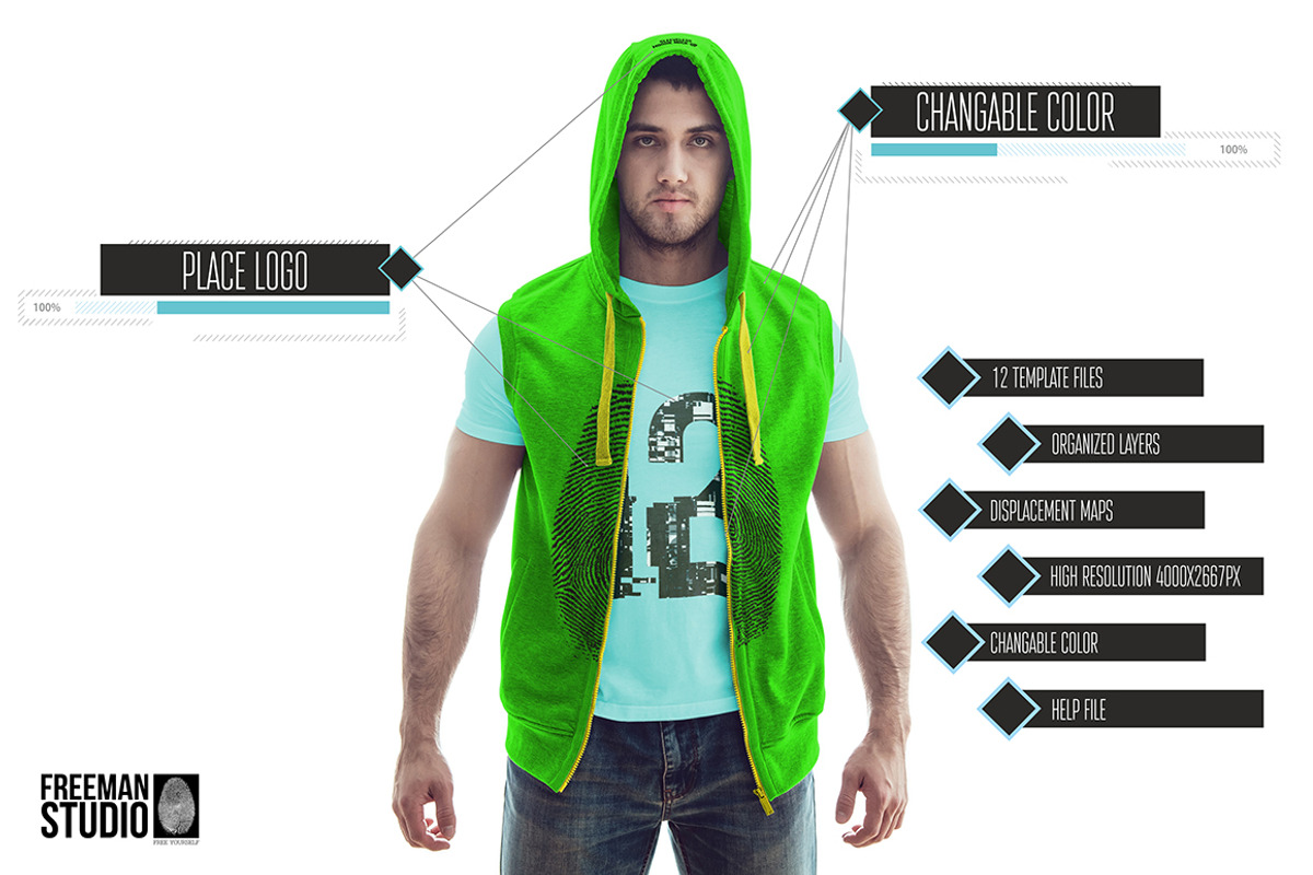 Sleeveless Hoodie Mock-Up, a Hoody Mockup by Freeman Studio (Photo 1 of 17)