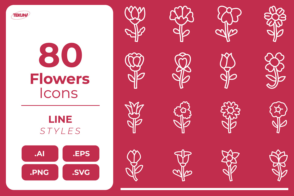Flowers Outline Icon Pack, an Outline Icon by Tekuni (Photo 1 of 12)