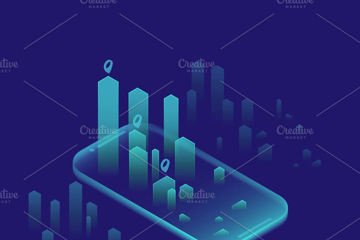 Smartphone with graphs in isometric, an iPhone Mockup by majcot (Photo 4 of 6)