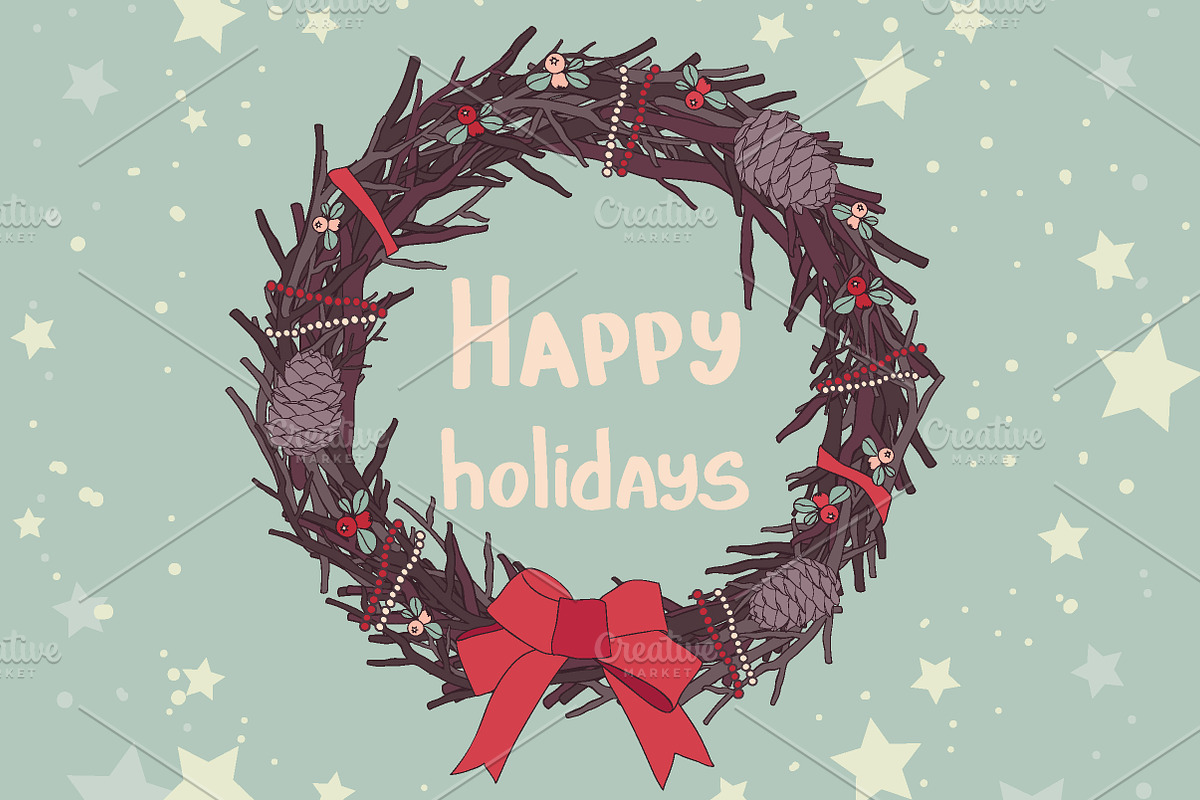 Christmas hand drawn wreaths., a Decorative Illustration by Little A (Aigul) (Photo 1 of 2)