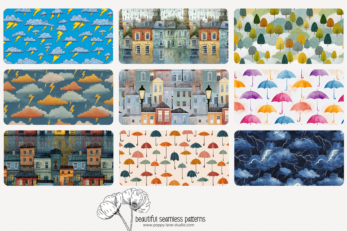 80 rainy weather seamless pattern, a Pattern Graphic by Poppy Lane Studio (Photo 6 of 11)