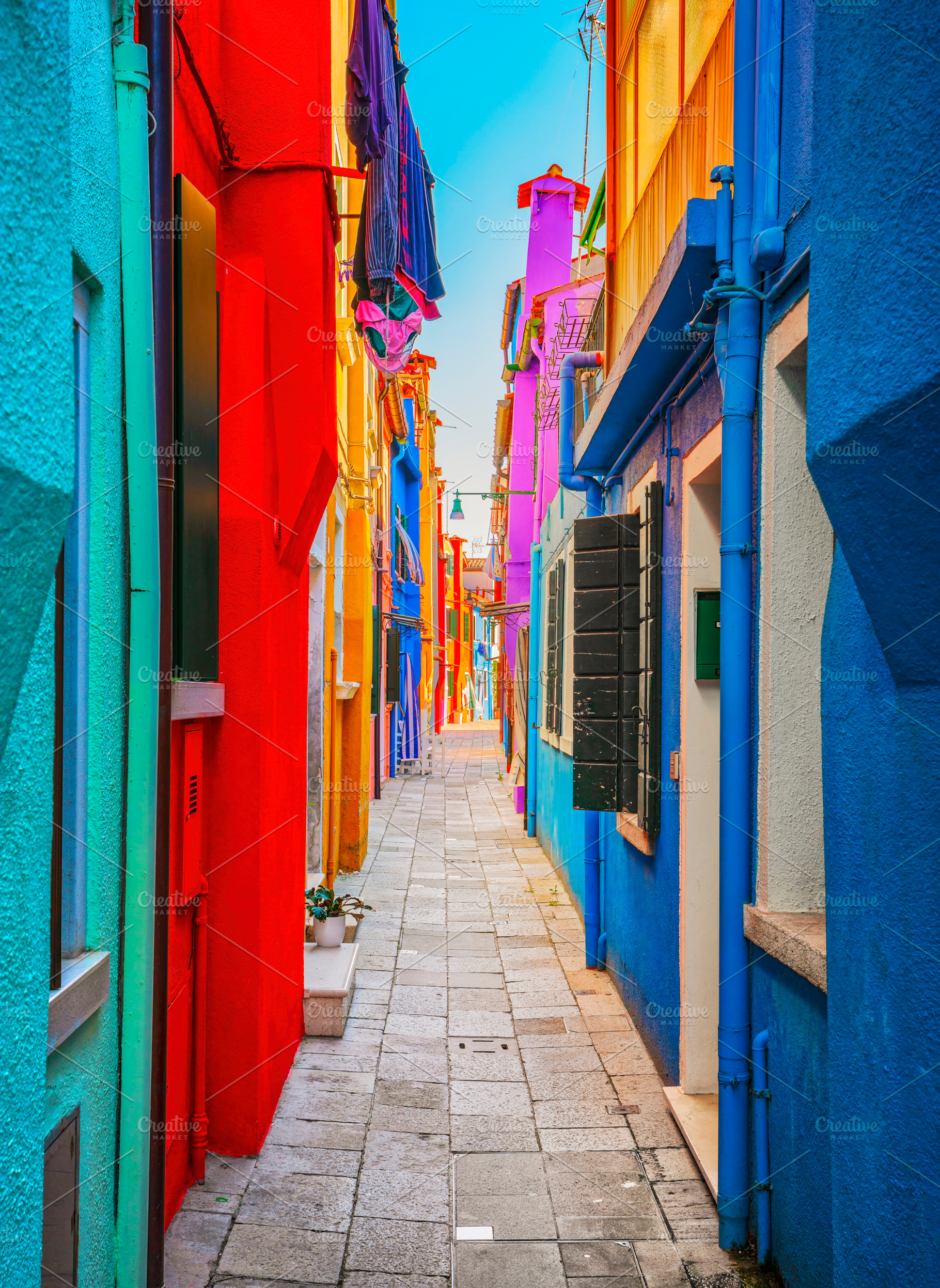 Burano island narrow street, Venice, an Architecture Photo by Stefano Orazzini