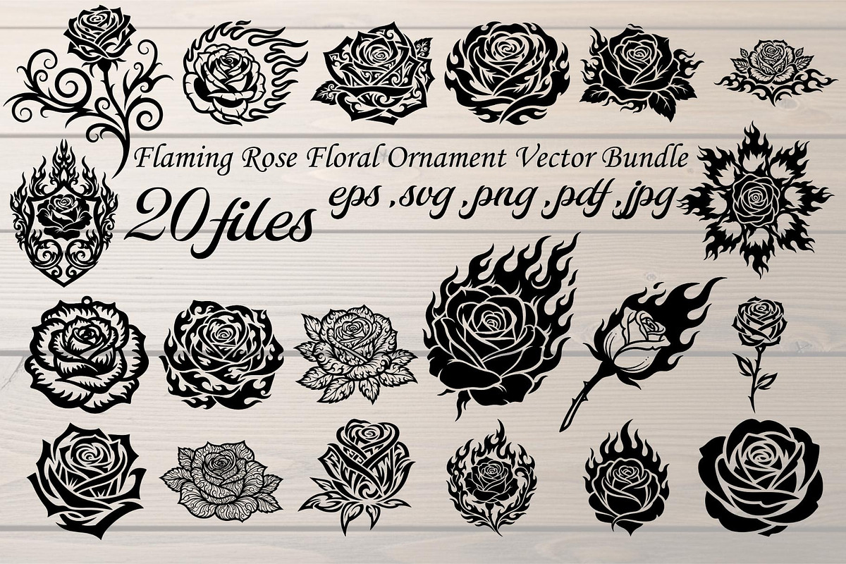 Flaming Rose Floral Ornament Vector, a Decorative Illustration by Designer_Momina (Photo 1 of 21)