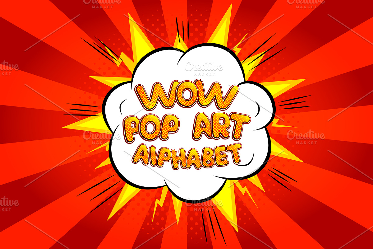 Wow pop art comic alphabet