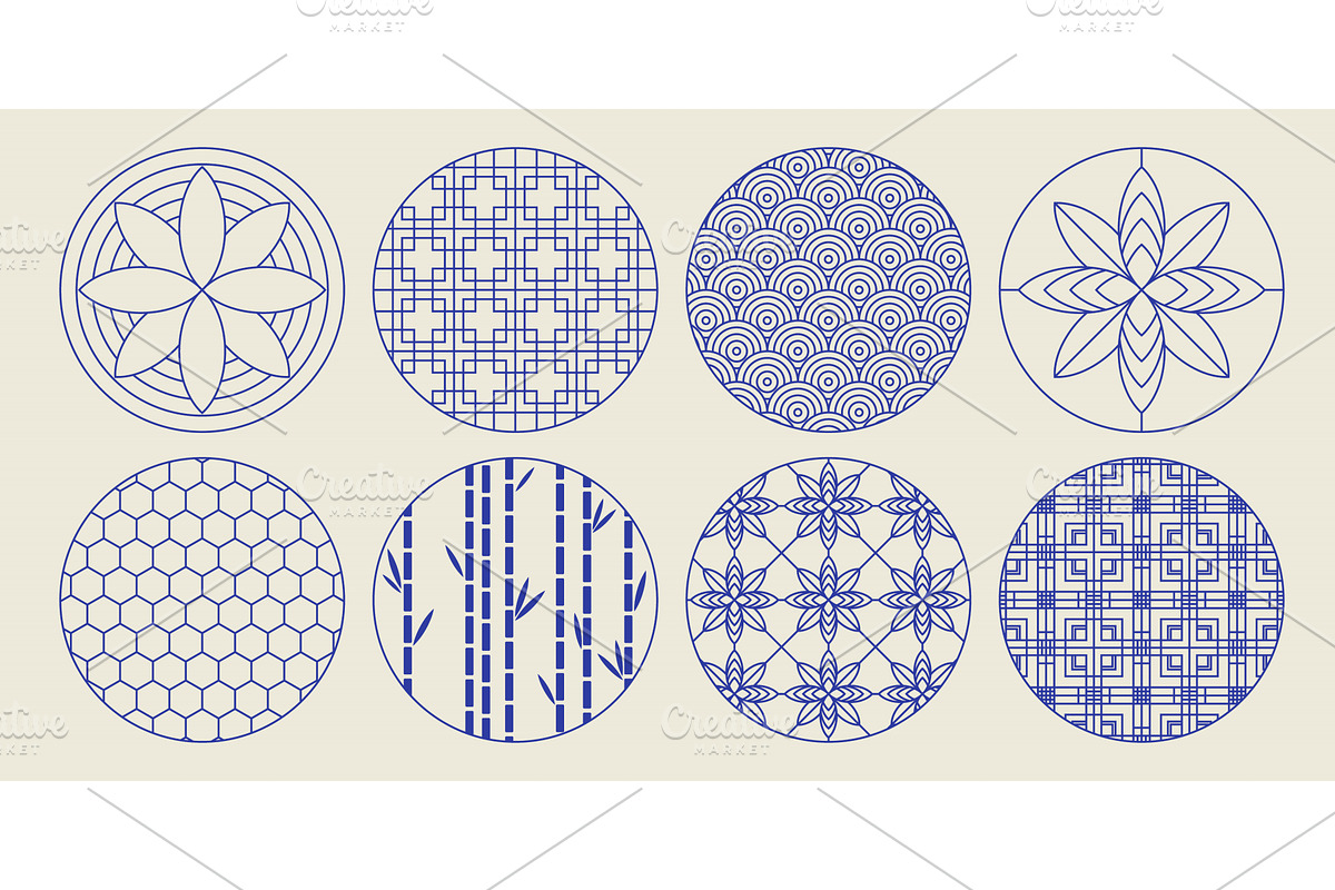 Round Japanese pattern frames set, an Object Illustration by art PVP - market