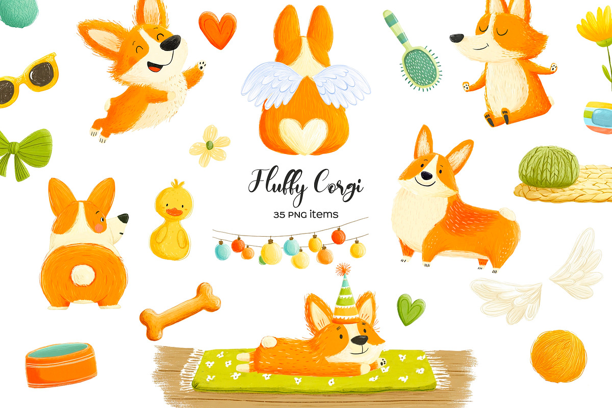 Watercolor cute corgi clipart, an Animal Illustration by Art and Funny (Photo 1 of 5)