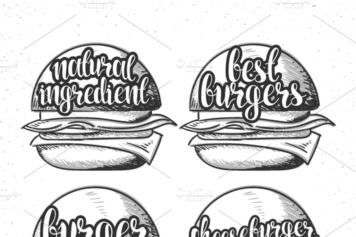 Set handmade burgers and calligraphy, an Icon by Vectorist