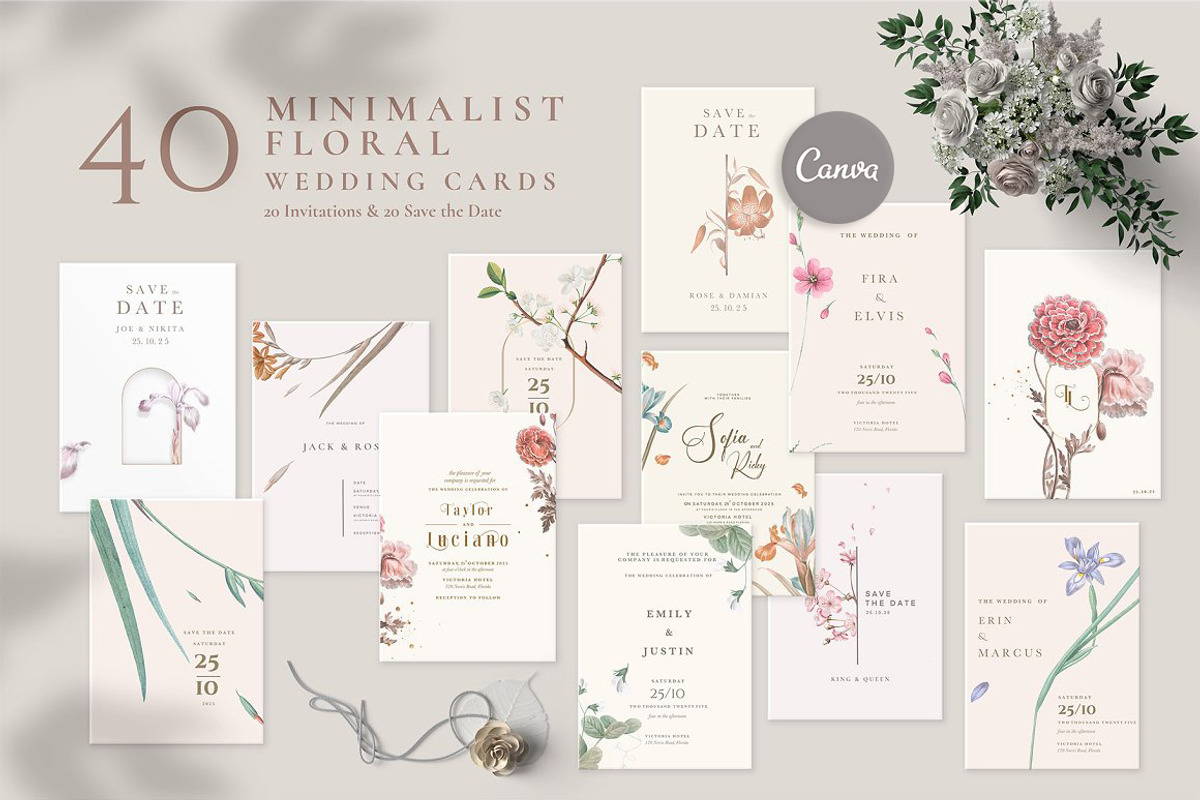 40 Minimalist Floral Wedding Cards, an Invitation Template by EvitePapery (Photo 1 of 9)