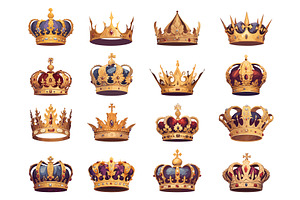 Set of ornate golden royal crowns of, an Object Illustration by LadadikArt