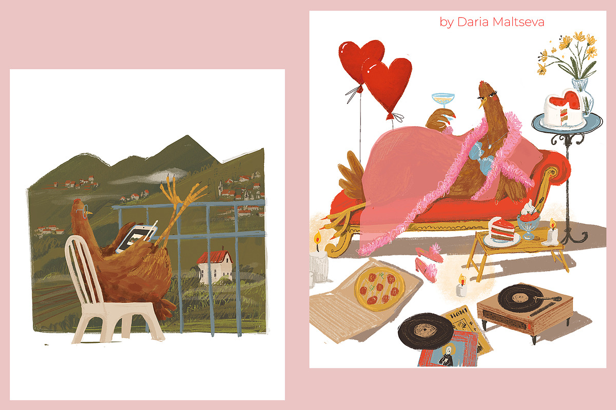 Valentine’s Day Happy Hen Illustrati, a Decorative Illustration by Dashnpro (Photo 3 of 8)