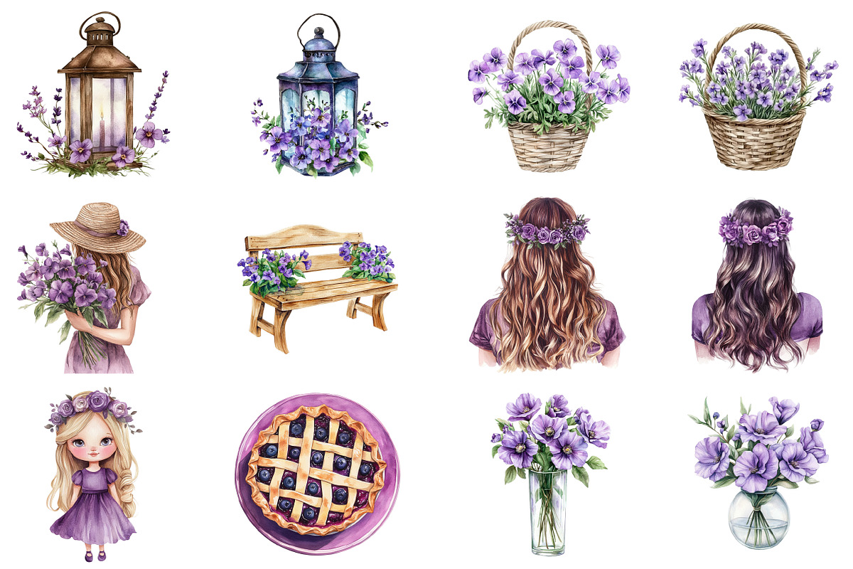 Watercolor Pansy Garden Clipart, an Illustration by CitraGraphics (Photo 3 of 5)