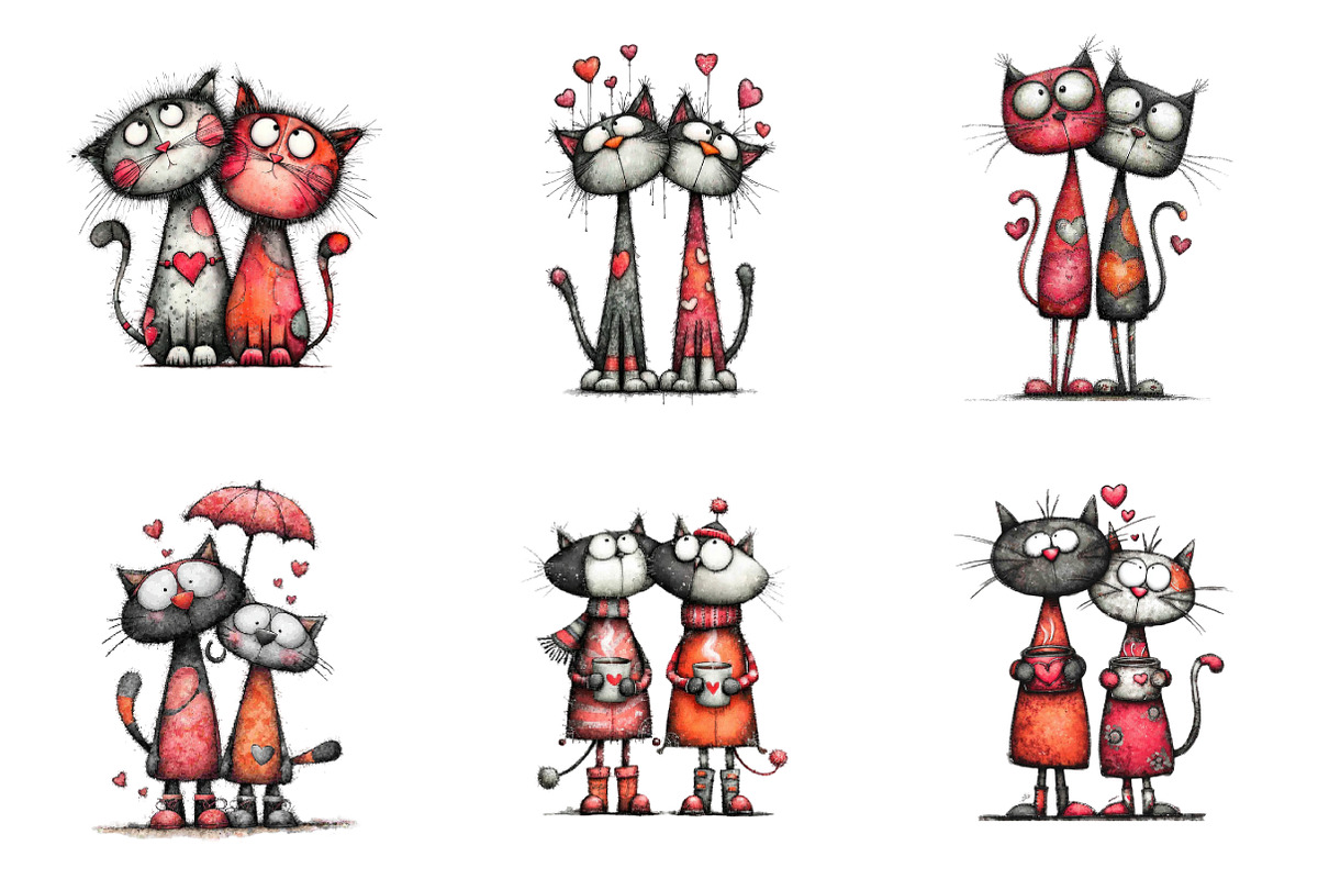 Valentine Romantic Cat Couple Clipar, an Illustration by SinaCreation (Photo 5 of 11)