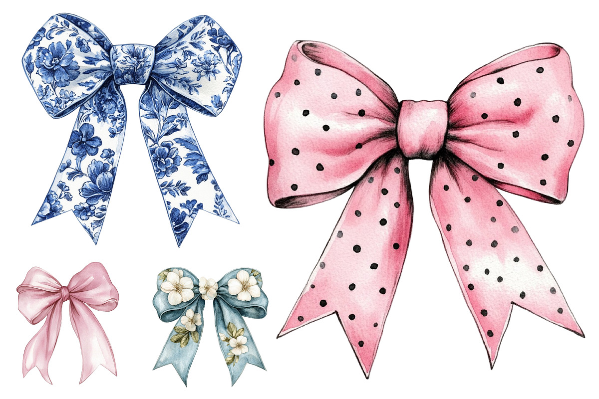 Watercolor Coquette Bow Clipart, a Seasonal Illustration by CitraGraphics (Photo 4 of 4)