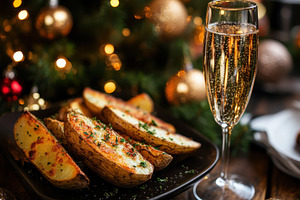 Baked potato wedges served on a plat, a Photo by Pavel_design