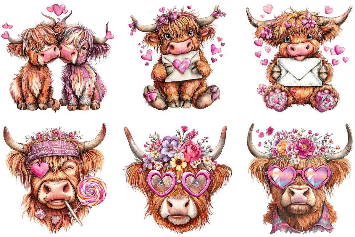Valentine cowboy highland cows, an Illustration by DreamArtGraphic (Photo 3 of 4)