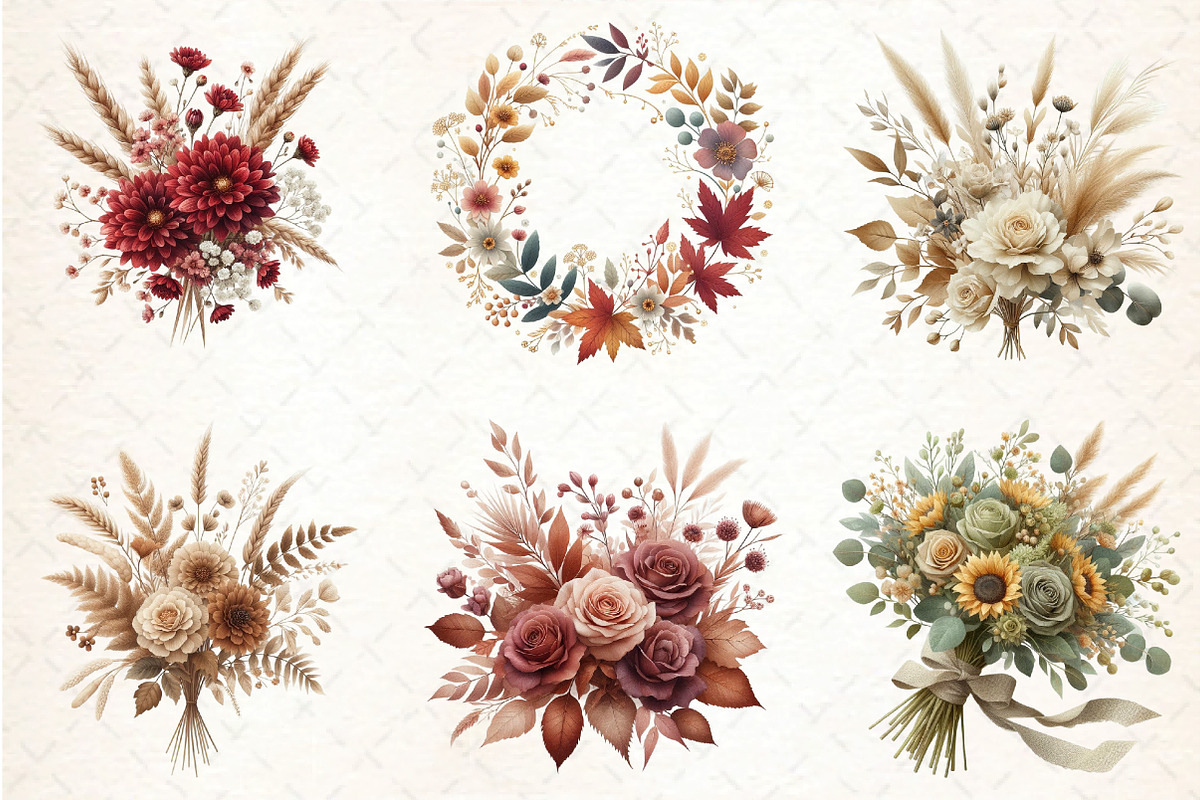 Fall Boho Bouquet, Flower Clipart, an Illustration by DreamCafeArt (Photo 3 of 6)
