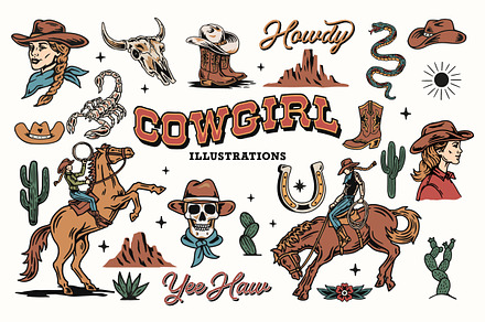 Western Cowgirl Illustrations