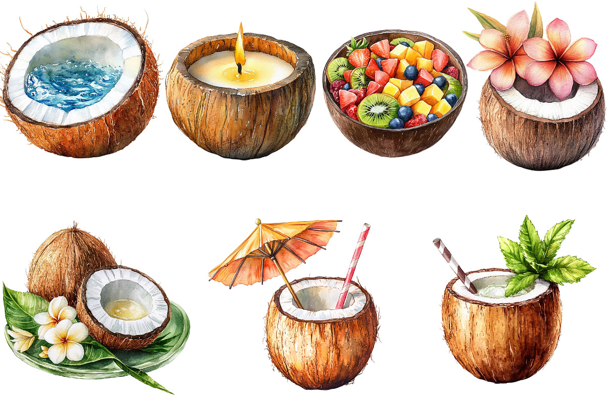 Summer Coconut Clipart Bundle, an Illustration by Pixels.Craft (Photo 5 of 7)