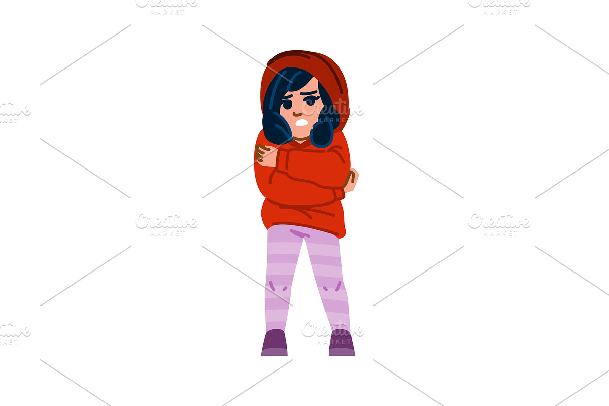 Freezing young girl wearing hoodie, a Person Illustration by pikepicture