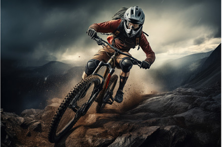 Adventurous Mountain biker. Generate, a Sports & Recreation Photo by Ylivdesign