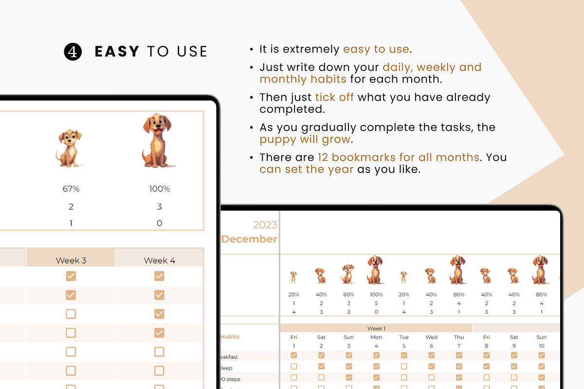 Habit Tracker Template | Dogs, a Templates & Theme by MondaySpark (Photo 5 of 6)