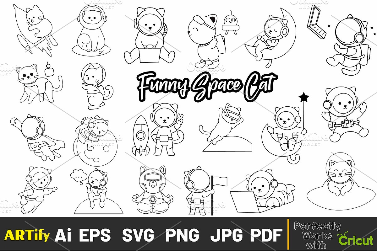 Space Cat, Astronaut Cat Outline, an Animal Illustration by ARTify Illustrations (Photo 1 of 7)