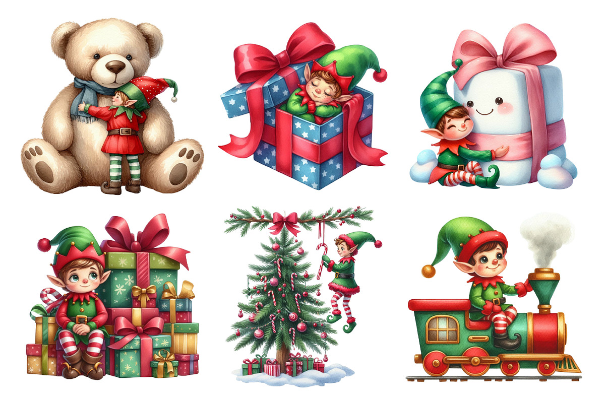Christmas Elf Watercolor Clipart, an Illustration by Daily.Designs (Photo 4 of 5)
