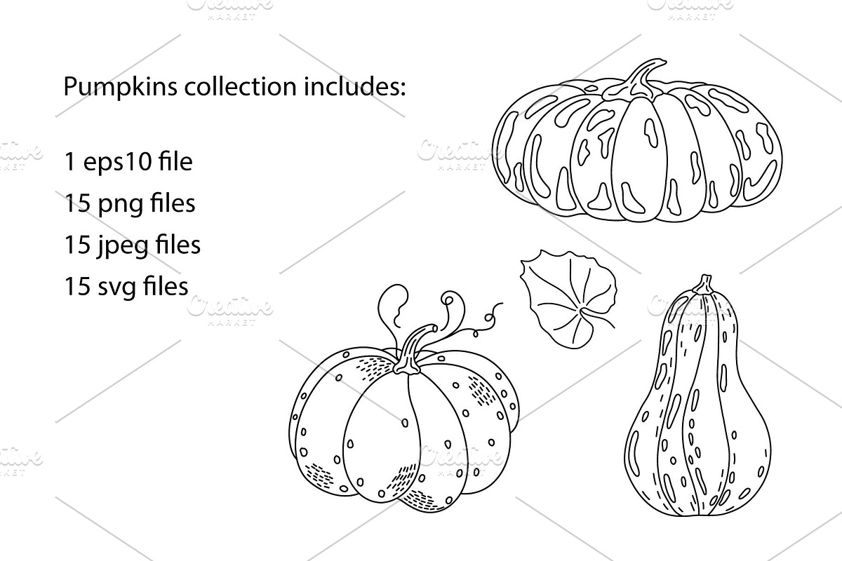 Pumpkins doodle vector clipart, a Seasonal Illustration by Contes_de_fée (Photo 3 of 8)