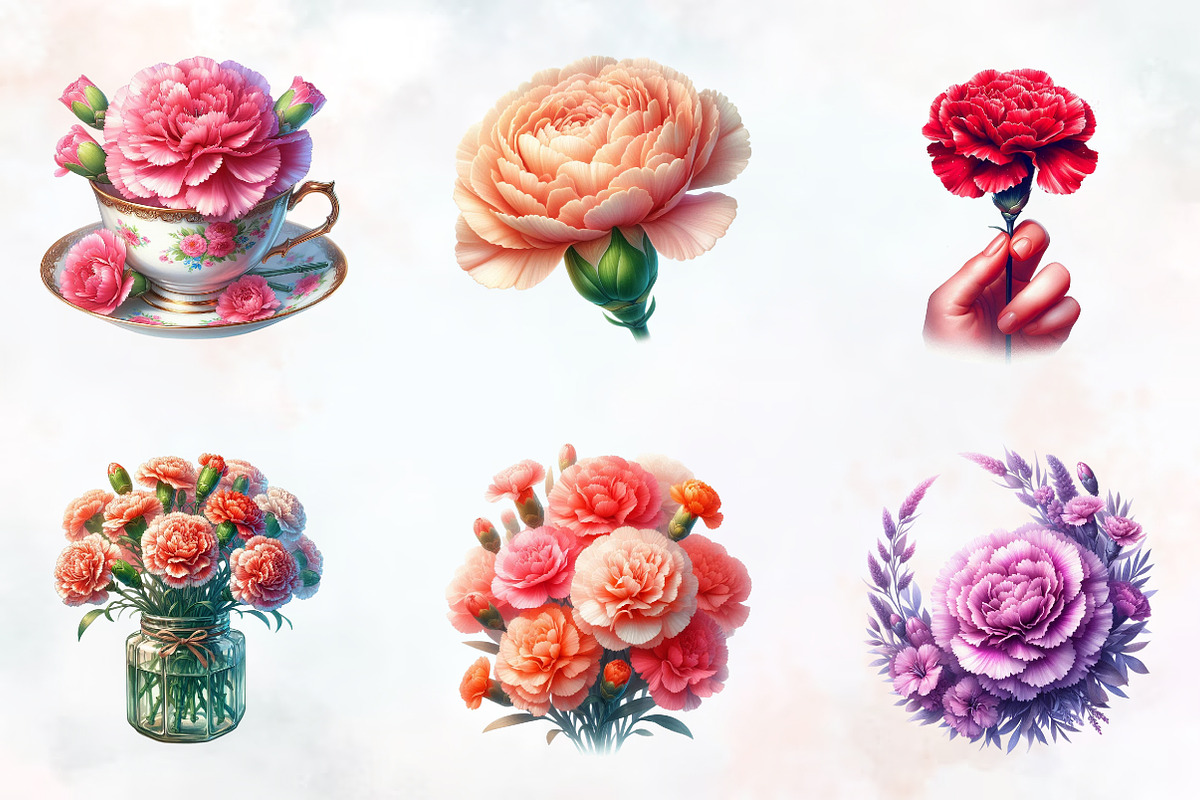 Carnation Flower Watercolor Clipart, an Illustration by RobertsArt (Photo 6 of 8)