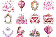 Watercolor Pink Kingdom Clipart, an Illustration by Designking (Thumbnail 2 of 5)
