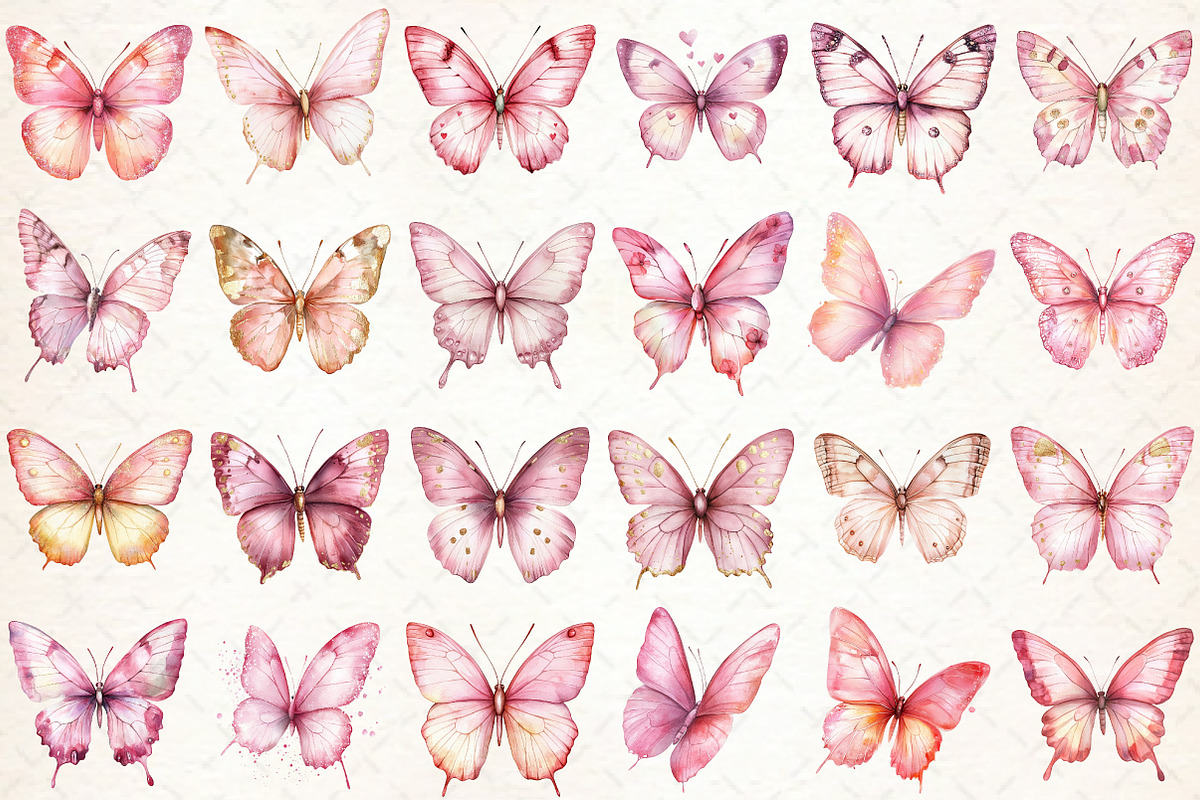 Blush and Pink Butterflies Clipart, an Illustration by Libby Wishes (Photo 2 of 7)