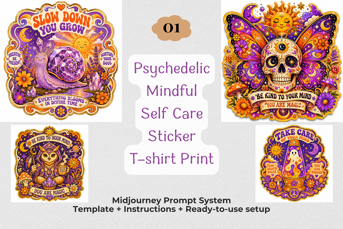 Retro Groovy Sticker T-Shirt Prompts, a Seasonal Illustration by Print Haven Mochi Vintage (Photo 2 of 8)