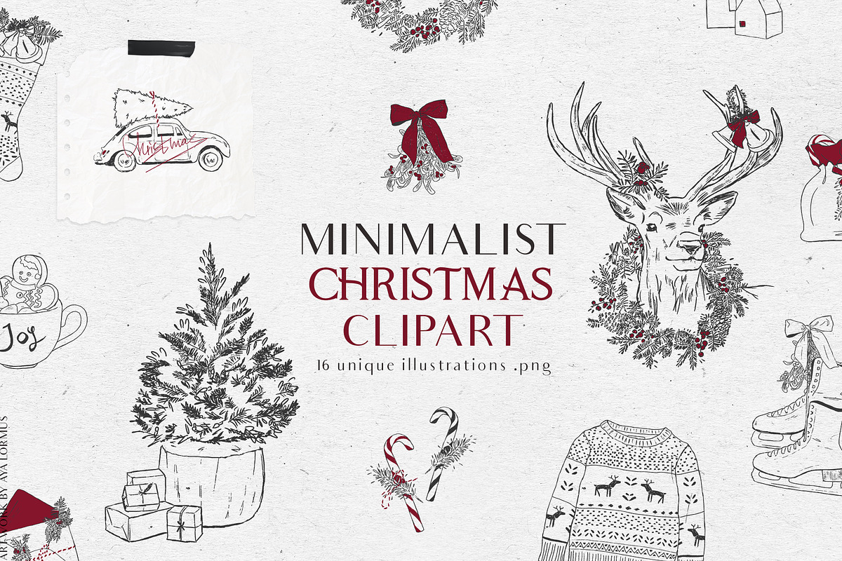 Minimalist Christmas clipart, a Seasonal Illustration by AyaLormus (Photo 1 of 7)