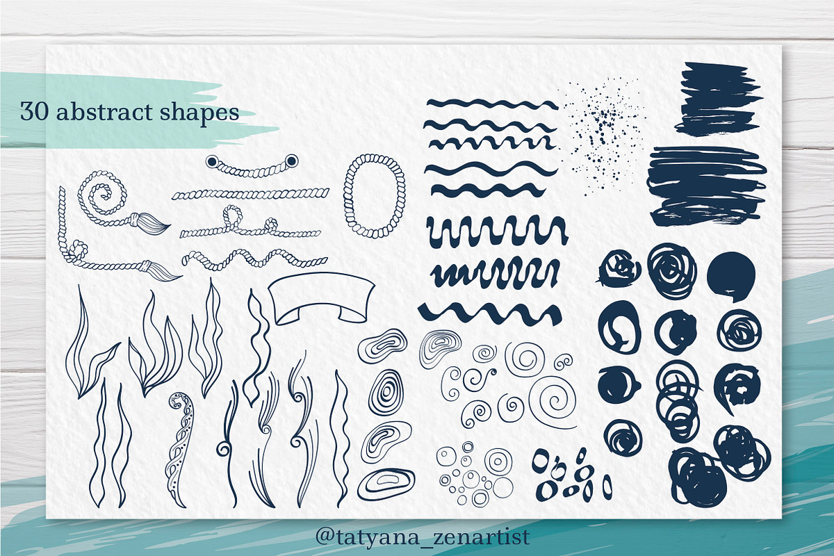 Abstract linear Ocean clipart, a Seasonal Illustration by Tatyana_Zenartist (Photo 3 of 13)