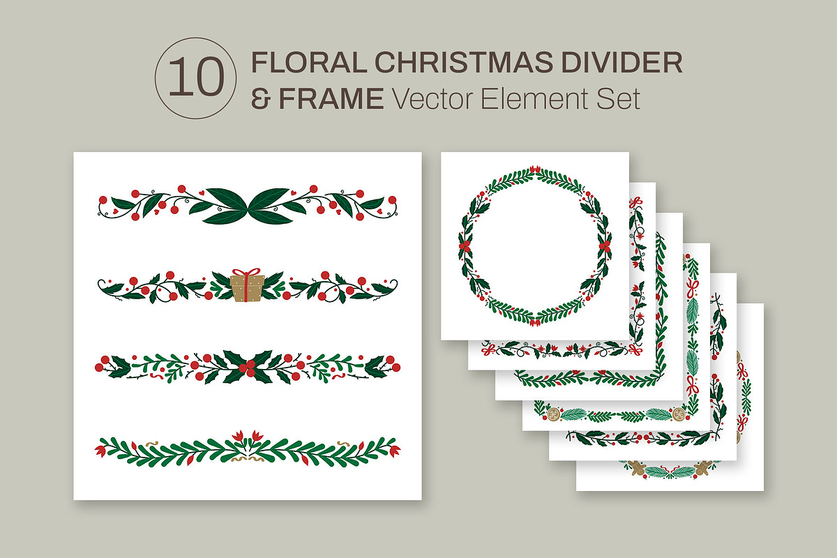 Floral Christmas Dividers and Frames, a Background Graphic by Revoltan Studios (Photo 1 of 3)