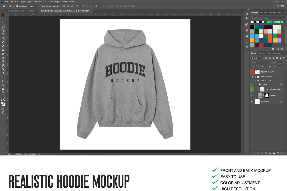 Realistic Regular Hoodie Mockup, a Hoody Mockup by Irhasalfahad (Photo 5 of 6)