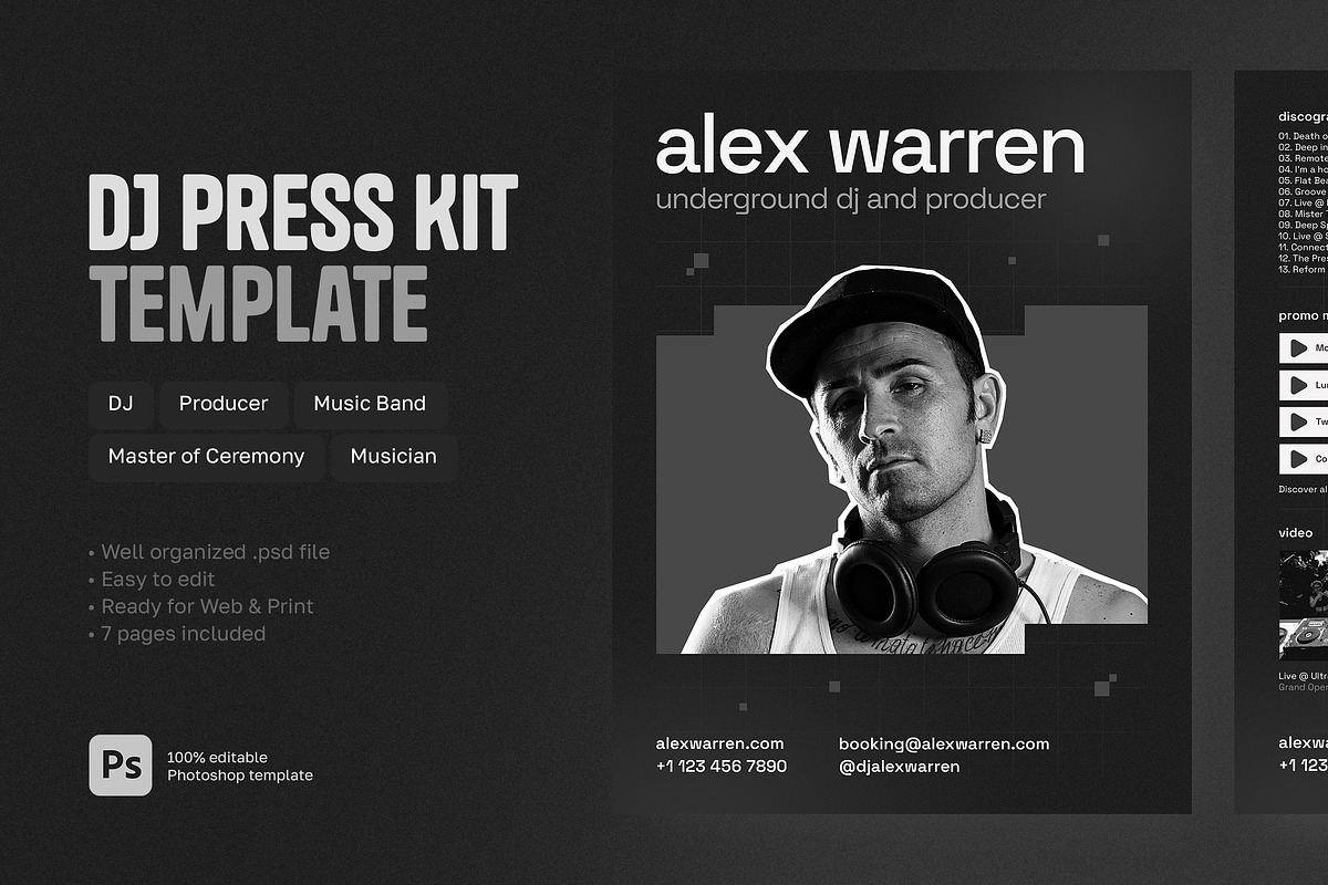 Dark DJ Press Kit / EPK Template, a Resume Template by vinyljunkie (Photo 1 of 8)
