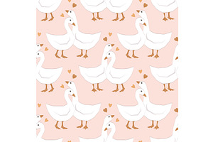 Goose Hugs couple seamless pattern, an Animal Illustration by Toltemara
