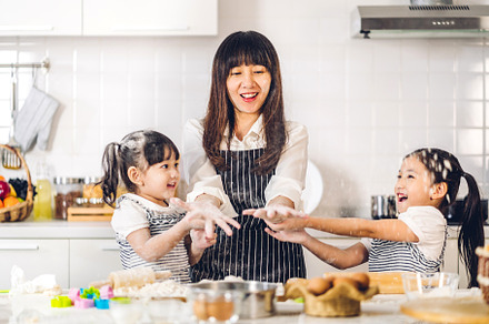 Portrait of enjoy happy love asian family mother and little todd