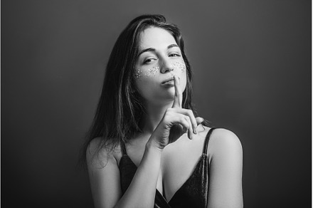 shh girl hush silent shush finger, a Person Photo by Photo Drive Studio