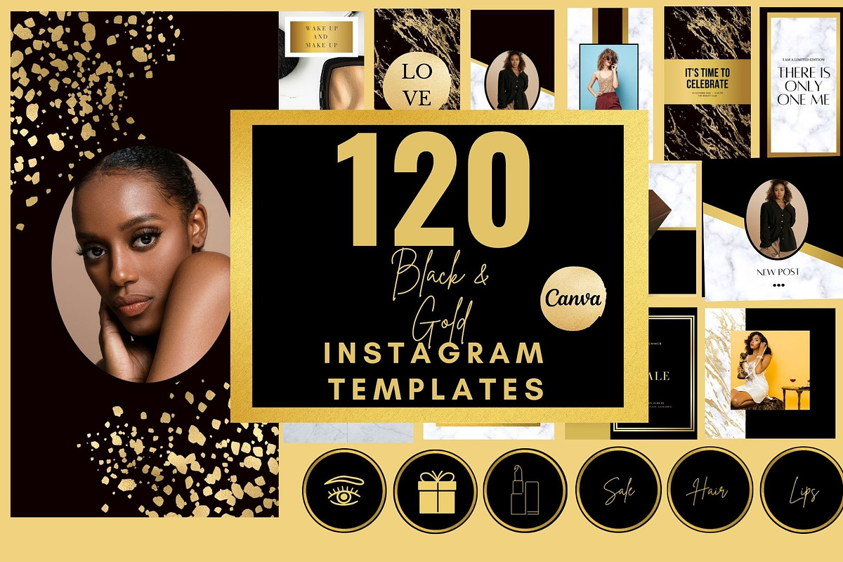 120 Black Gold Instagram Templates,, a Social Media Template by MORION (Photo 1 of 7)