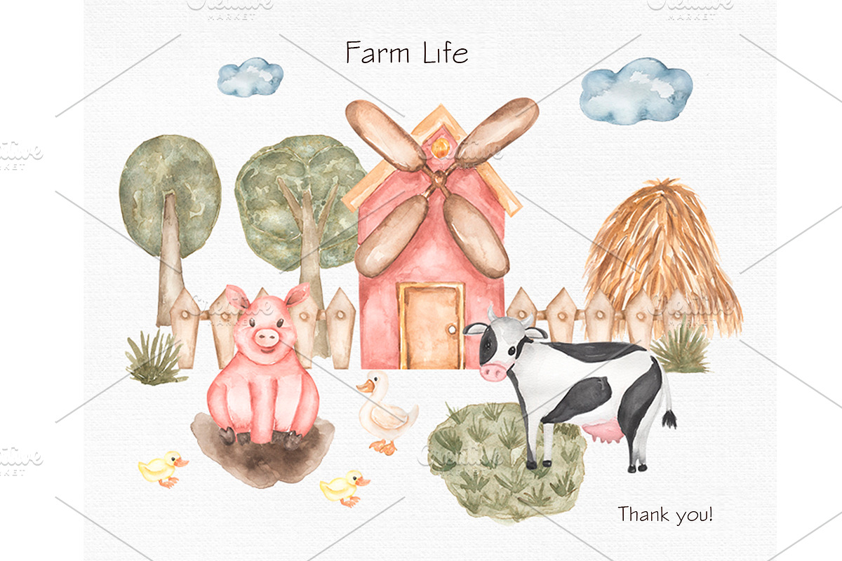 Watercolor Farm Collection, an Animal Illustration by MayaNavits (Photo 6 of 6)